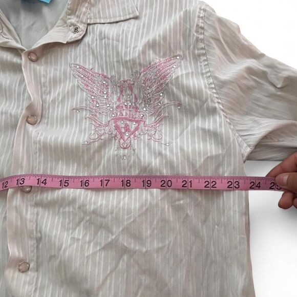 Y2K Cream Striped Button-up Shirt with Pink Embroidered Details - Picture 5 of 6